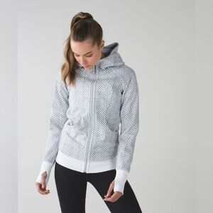 Lululemon Scuba Hoodie III Dottie Eyelet White Black Grey Sz 4 Fleece Activewear